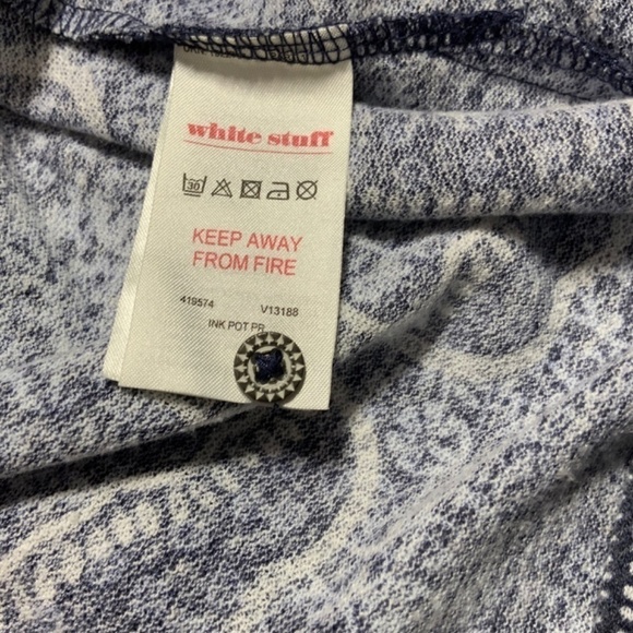 WHITE STUFF Blue Tile Indian Summer Dress  Poly / Linen Blend (No Belt) US Sz 6 - Picture 12 of 13